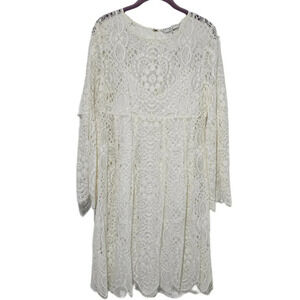 Trina Turk Darling Lace Overlay Cream Bell Sleeve Dress